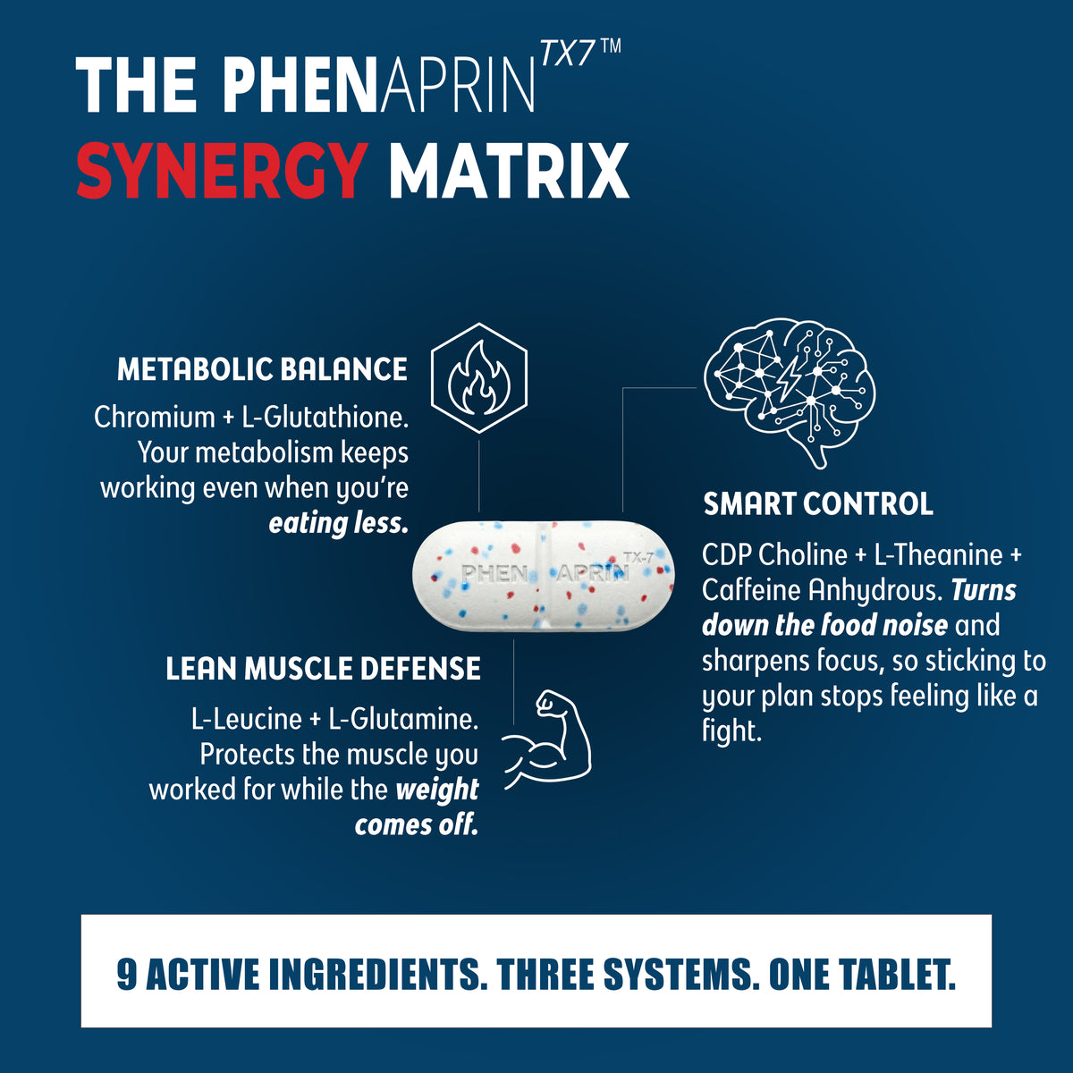 PhenAprin TX7 ingredient synergy matrix graphic