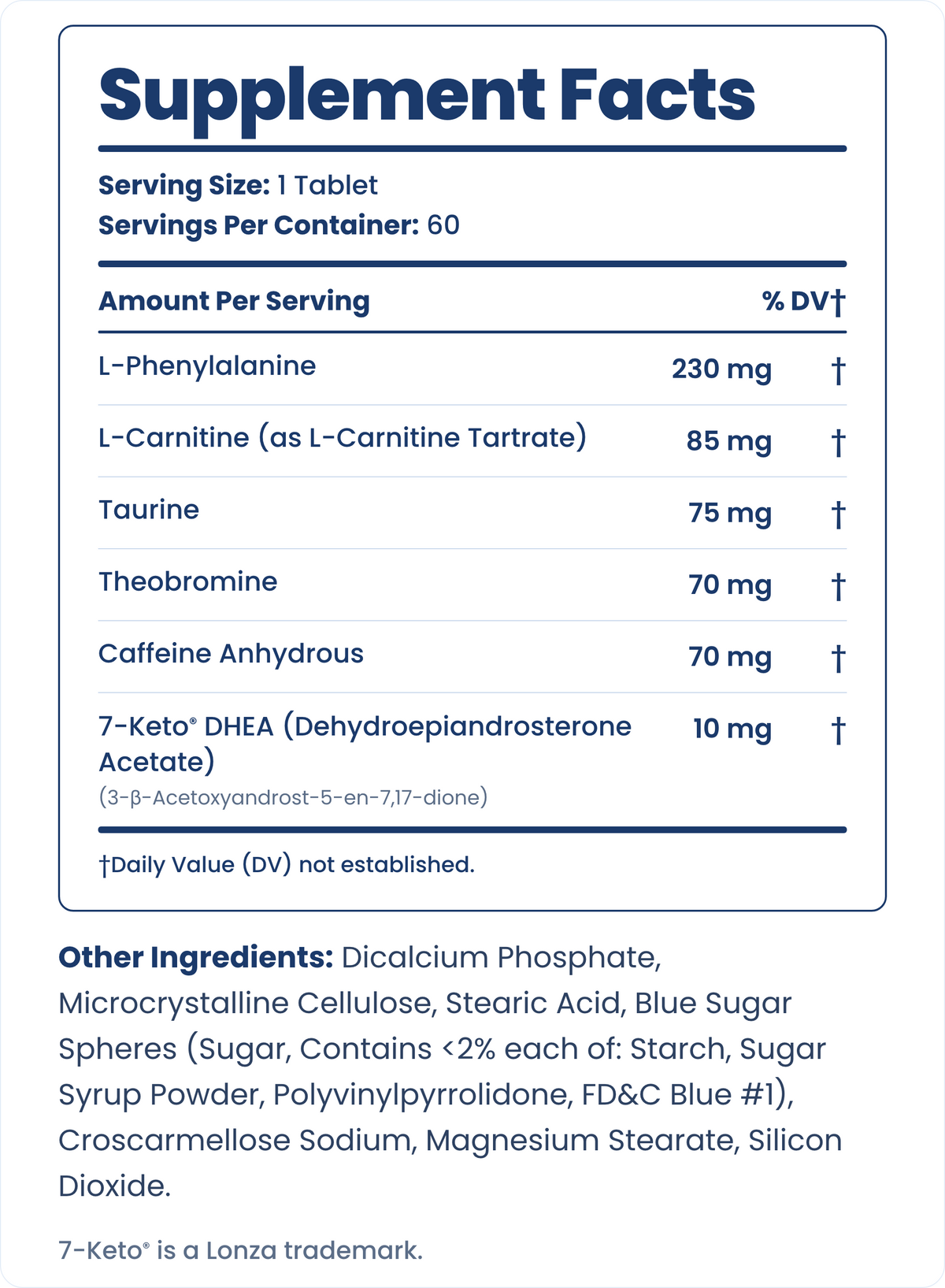 PhenAprin Original Supplement Facts panel showing serving size 1 tablet and 60 servings per container